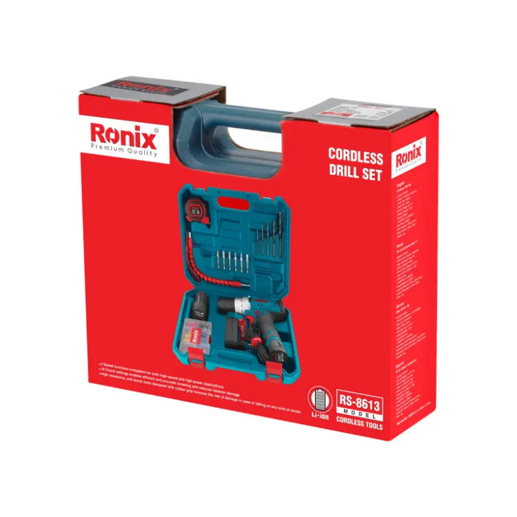 کیت دریل شارژی 12 ولت - 19 پارچه - مدل RS-8613 رونیکس